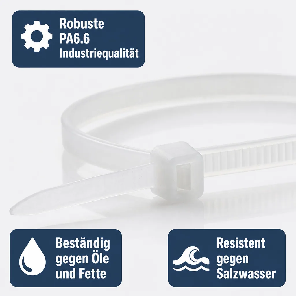 Kabelbinder 750mm, 100 Stück, natur, 7,6mm breit, PA6.6, Industriequalität