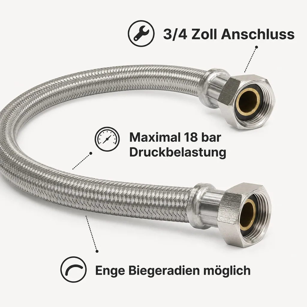 Panzerschlauch 3/4 Zoll, Edelstahl, DVGW, 2000mm