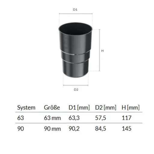 Fallrohrverbinder, Fallrohrmuffe braun, Fallrohrverbindung System 90