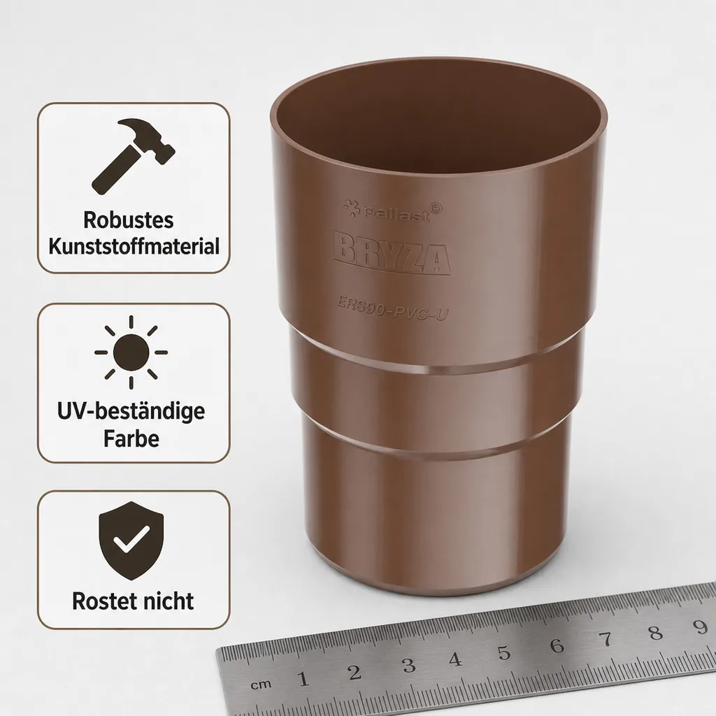Fallrohrverbinder, Fallrohrmuffe braun, Fallrohrverbindung System 90