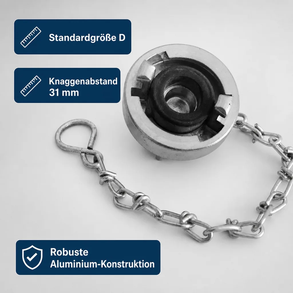 Storz Kupplung, D Blindkupplung mit Kette, Feuerwehrkupplung