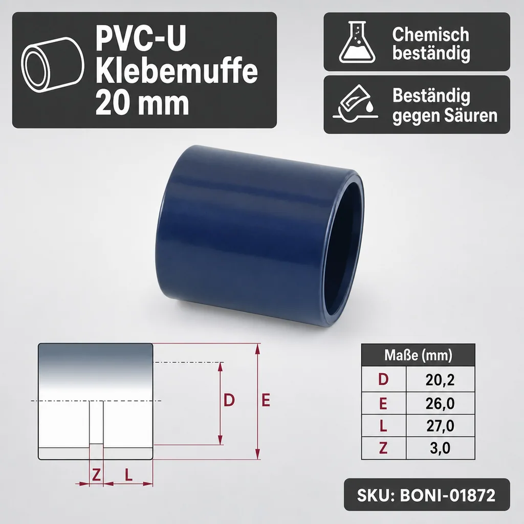 PVC Verbinder 20 mm, Klebemuffe, PN16
