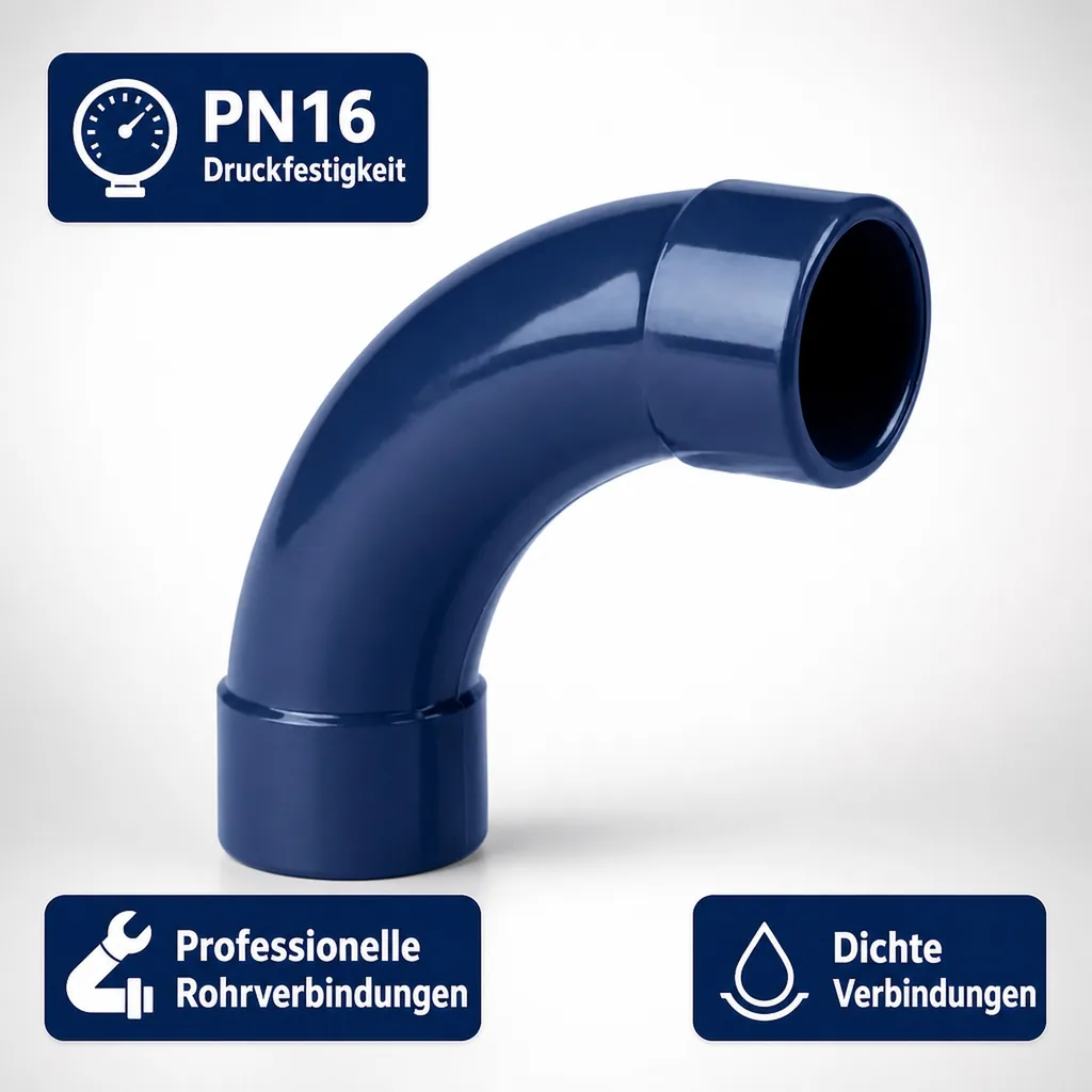 PVC Armaturen, PVC Bogen 50mm 90 Grad, PN16, Rohrverbinder