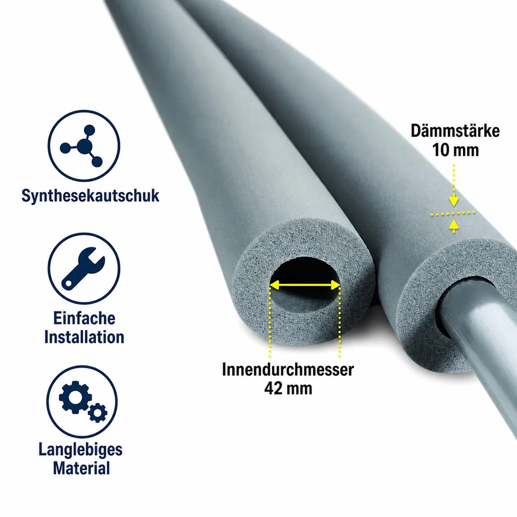 Rohrisolierung, Kautschuk, 42mm, 10mm, 2m, Heizungsrohrisolierung