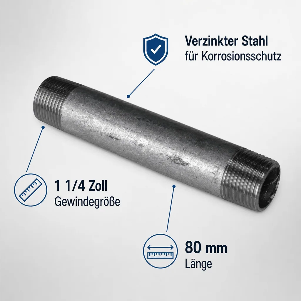 Rohrnippel verzinkt, Gewindefitting 1 1/4 Zoll