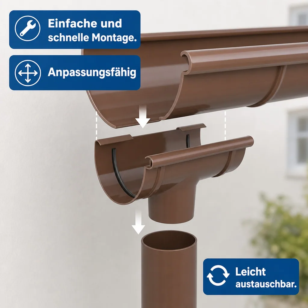 Regenrinne braun, Rinnenstutzen System 100/63