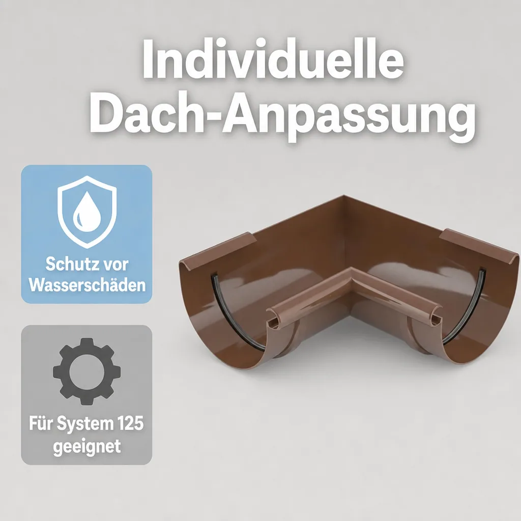 Regenrinne Eckstück Innen, Winkel 120-145° einstellbar, braun, System 125