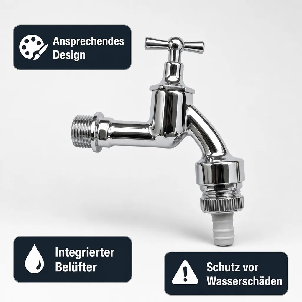 Auslaufventil 3/4 Zoll, Waschmaschinenventil, Knebelventil, verchromt