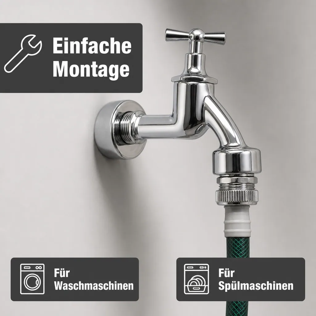Auslaufventil 3/4 Zoll, Waschmaschinenventil, Knebelventil, verchromt
