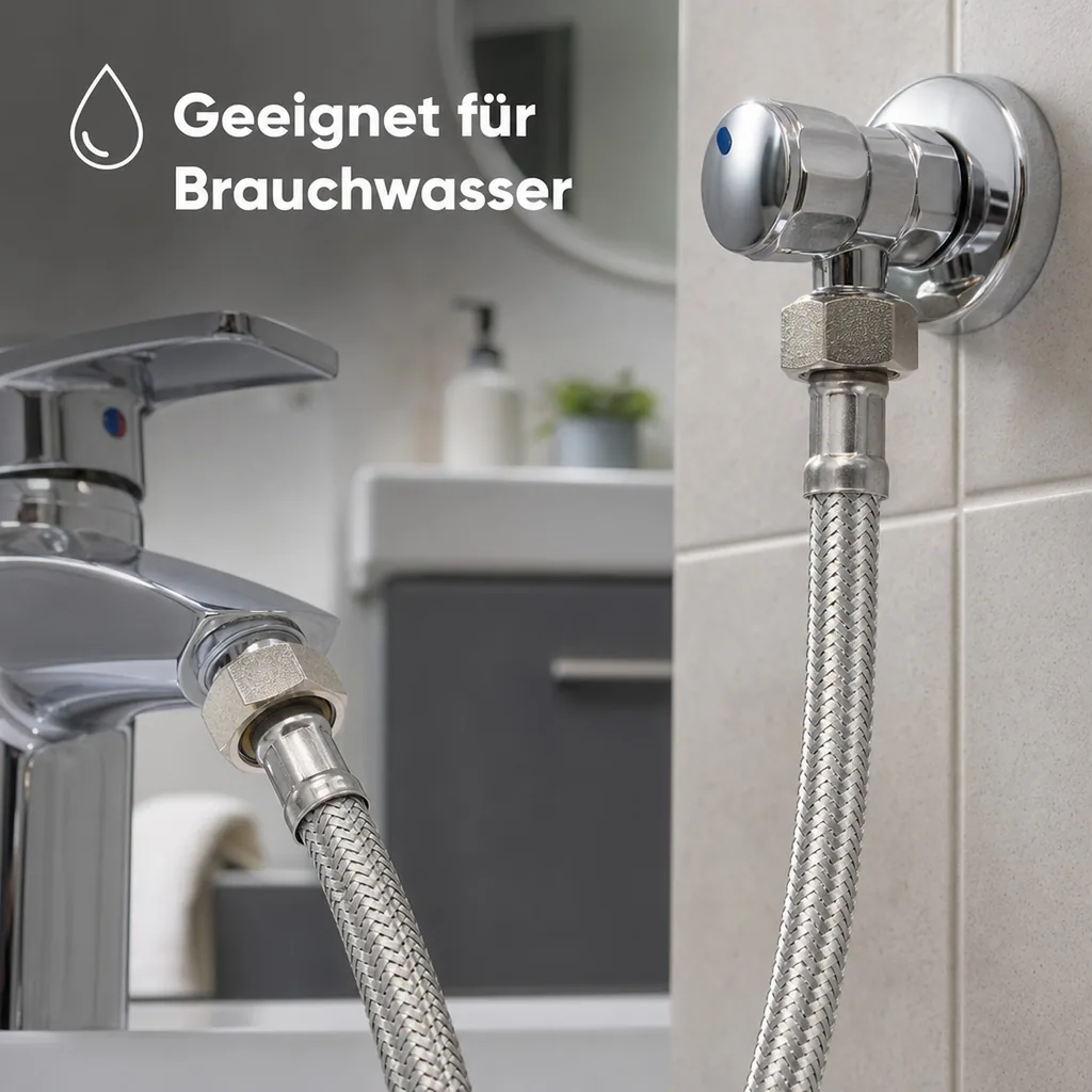 Panzerschlauch DVGW, Edelstahl, Flexibel, 1/2 Zoll, 3/4 Zoll, Sanitär