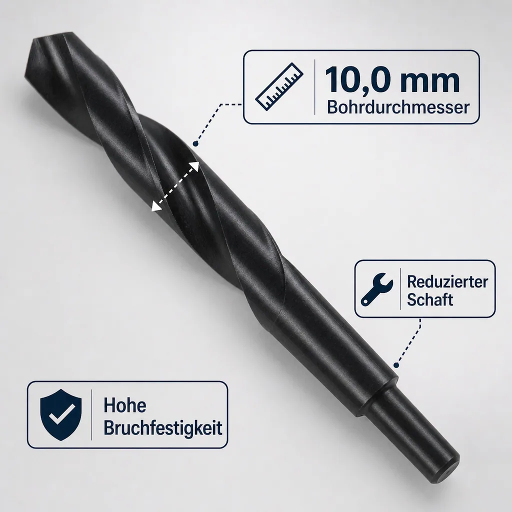 HSS Bohrer 10mm, DIN 338, reduzierter Schaft