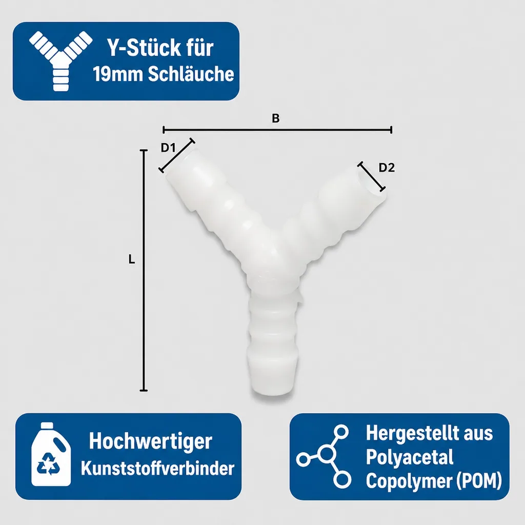 Schlauchverbinder 19mm, Y-Stück, Kunststoff, Schlauchverteiler