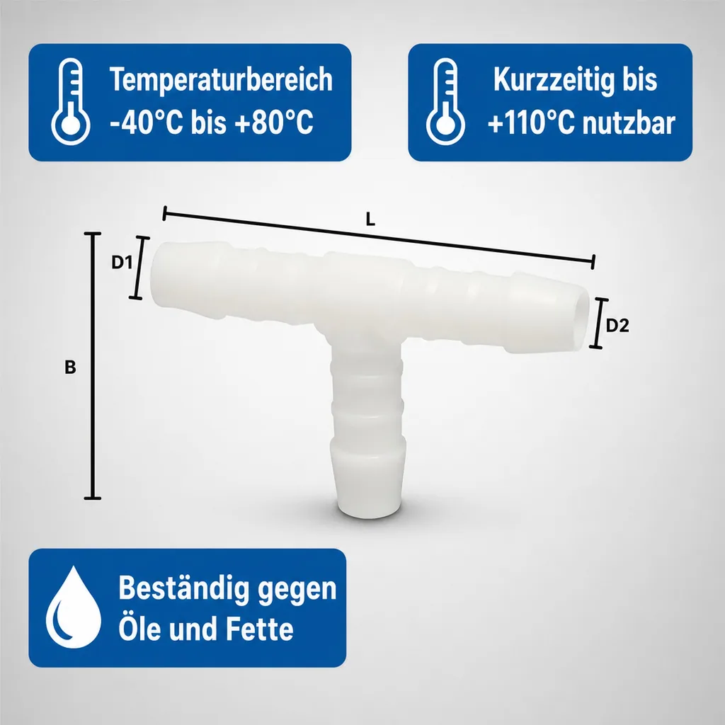 Schlauchverbinder 10mm, T-Stück, Kunststoffverbinder