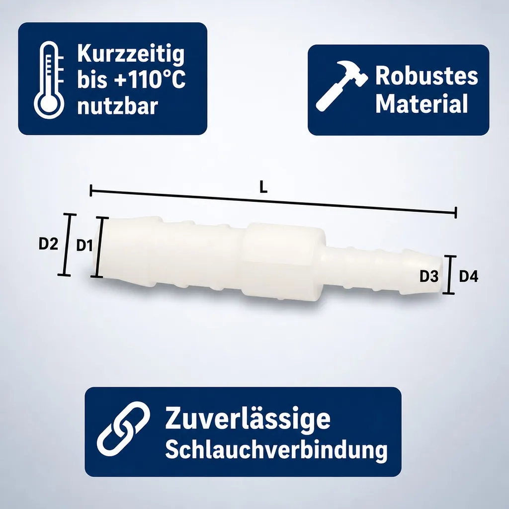 Schlauchverbinder reduziert, Kunststoff, 12mm x 10mm