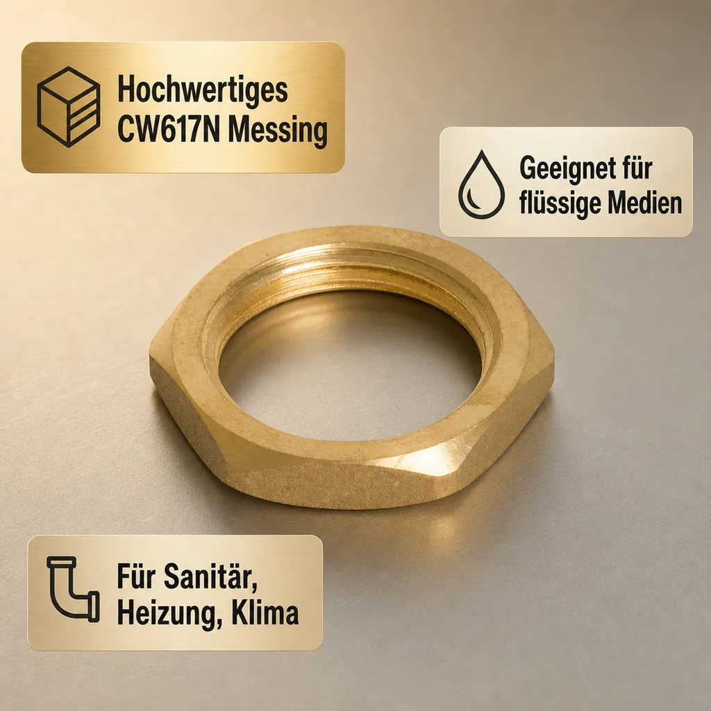 Messingfitting, Gegenmutter, Gewindefitting Messing, 1 1/2" IG