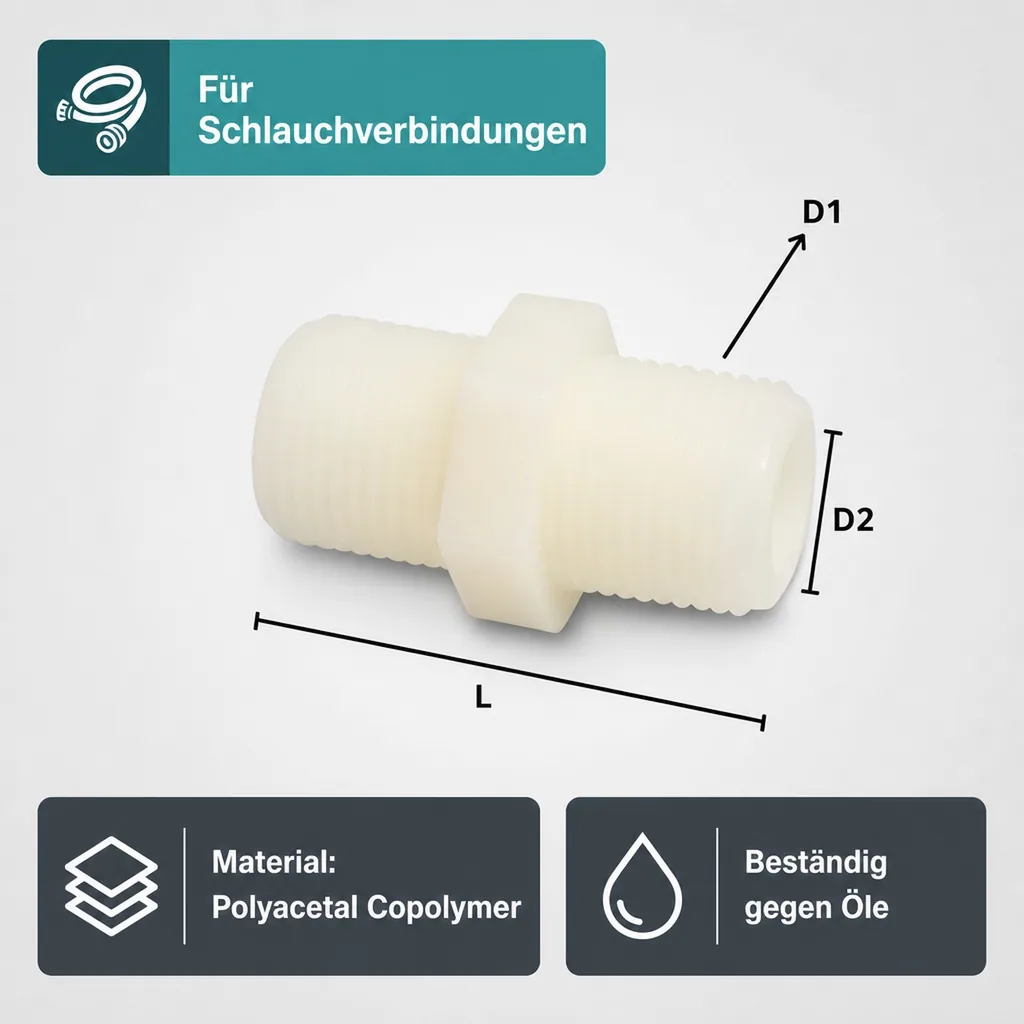 Schlauchverbinder Kunststoff Doppelnippel 1/2"