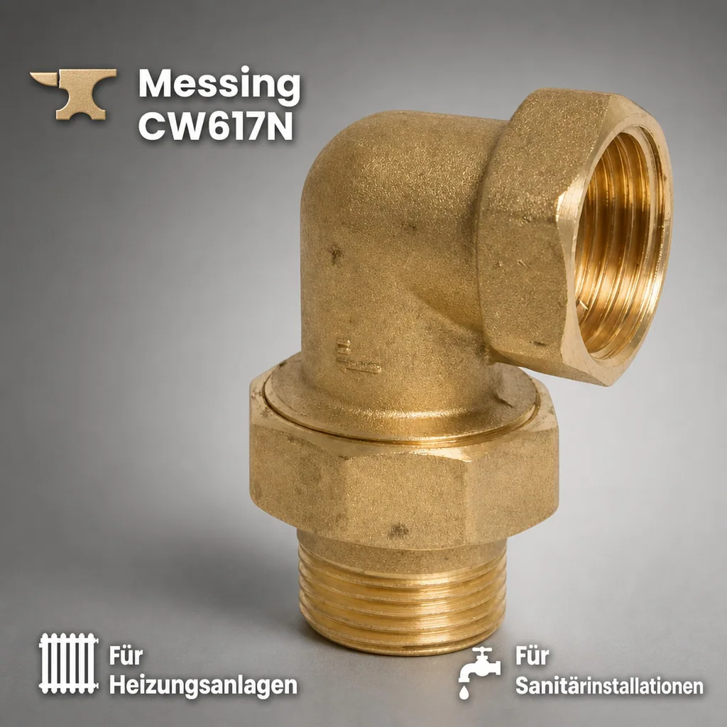 Gewindefitting Messing Radiator Winkelstück 90° 1" IG x 1" AG Typ Konischdichtend