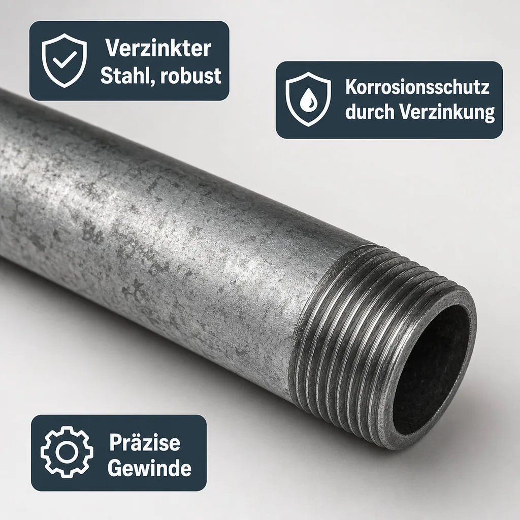 Rohrnippel verzinkt, Gewindefitting 1/2 Zoll AG x 1/2 Zoll AG, 500mm