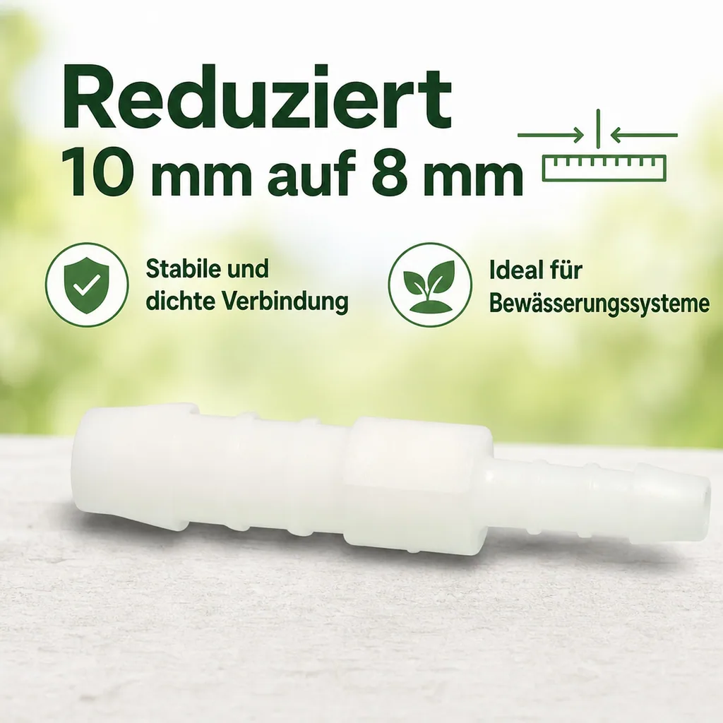 Schlauchverbinder Kunststoff, Reduzierverbinder 10mm x 8mm
