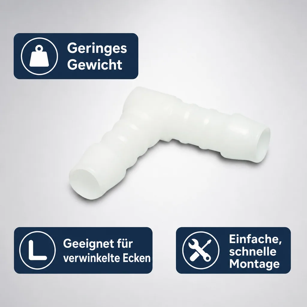 Schlauchverbinder 10mm, Kunststoff, Winkel 90 Grad