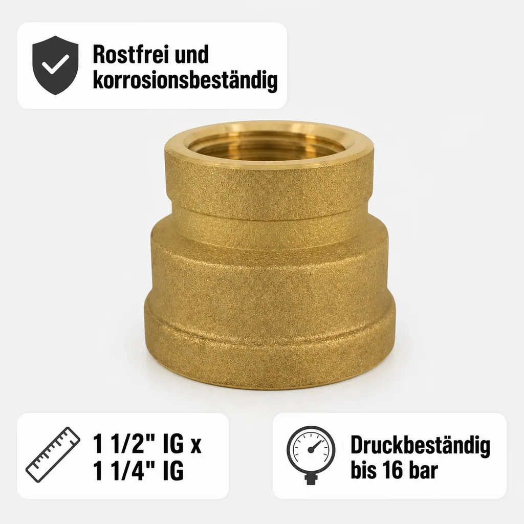 Messing Muffe reduziert, Gewindefitting, 1 1/2" IG x 1 1/4" IG