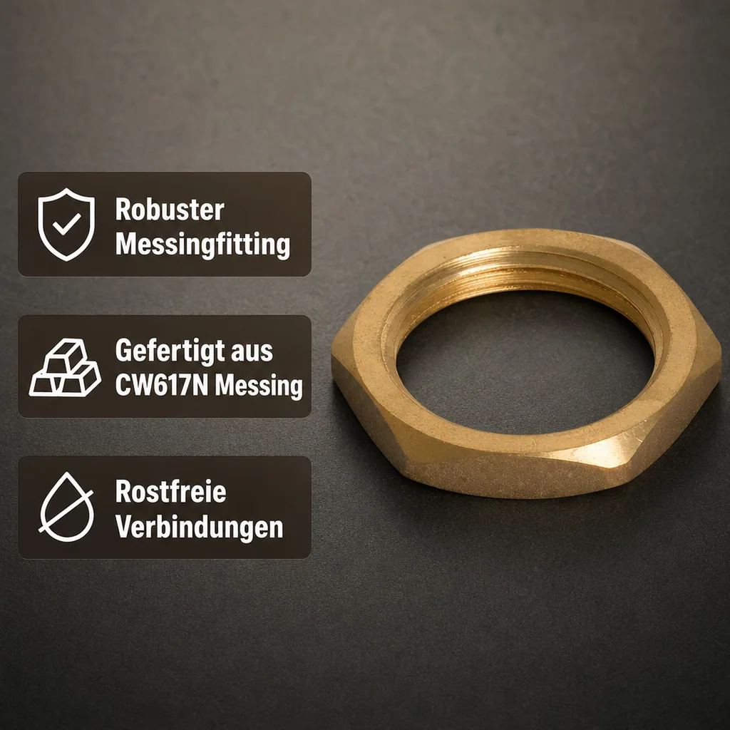 Messingfitting, Gegenmutter 1 1/4 Zoll IG, Gewindefitting Messing