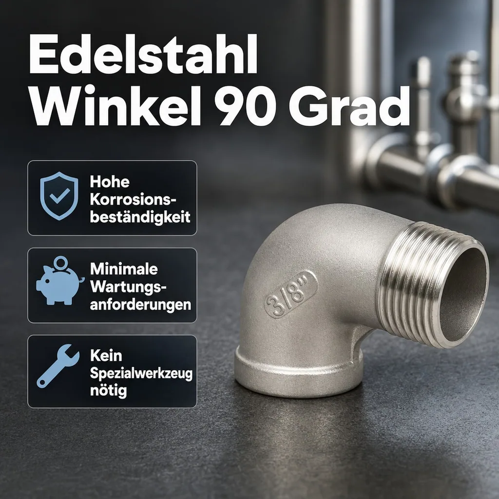 Edelstahl Winkel 90 Grad, Gewindefitting, 1 Zoll IG x AG, V4A Winkel