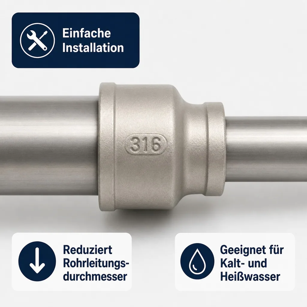 Edelstahl Reduziermuffe, Gewindefitting, 1" IG x 3/4" IG, V4A Muffe