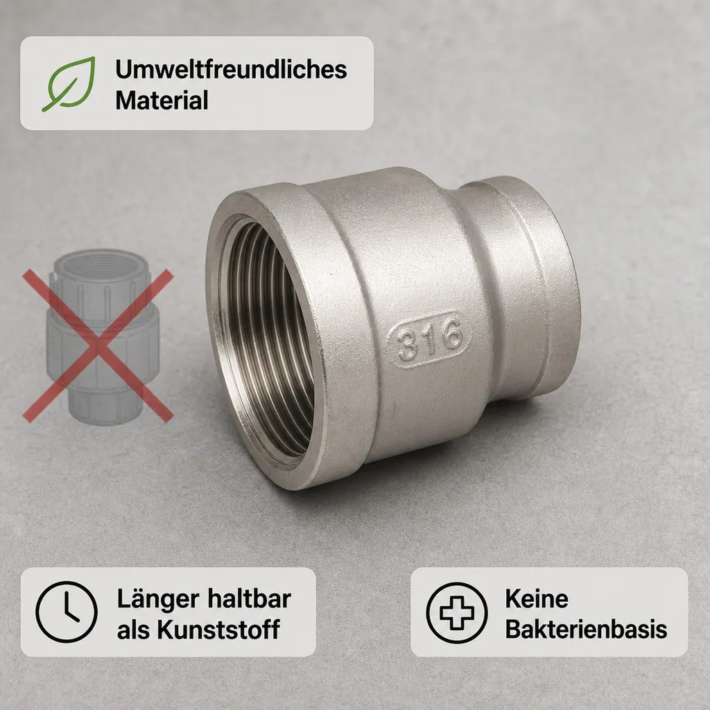 Edelstahl Reduziermuffe, Gewindefitting, 1" IG x 3/4" IG, V4A Muffe