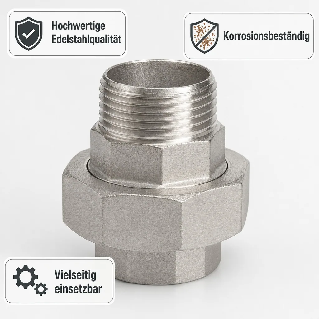 Edelstahl Verschraubung 2 Zoll, Gewindefitting, Rohrverschraubung