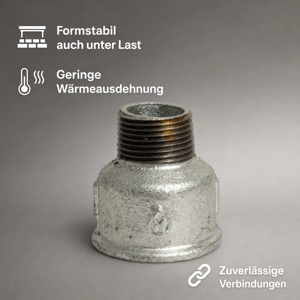 Temperguss Reduziermuffe, Gewindefitting Temperguss, 1 1/4" IG x 1" AG, verzinkt