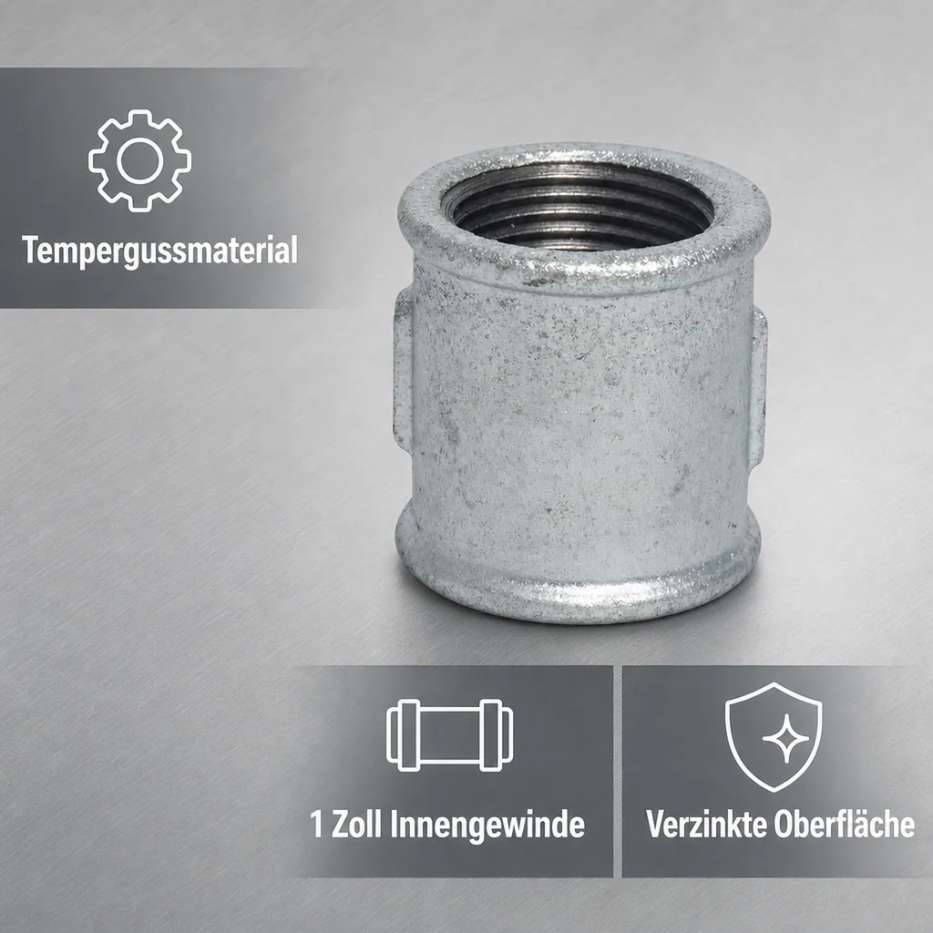 Temperguss Muffe, Muffe 1 Zoll IG, Gewindefitting