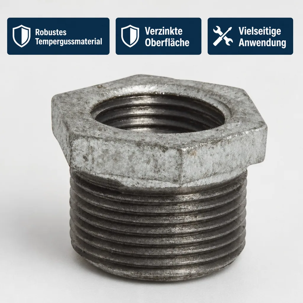 Gewindefitting Temperguss, Reduzierstück 1" AG x 3/4" IG