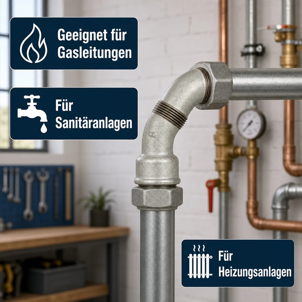 Gewindefitting, Temperguss Bogen 45°, 3/8 Zoll IG x 3/8 Zoll AG, verzinkt