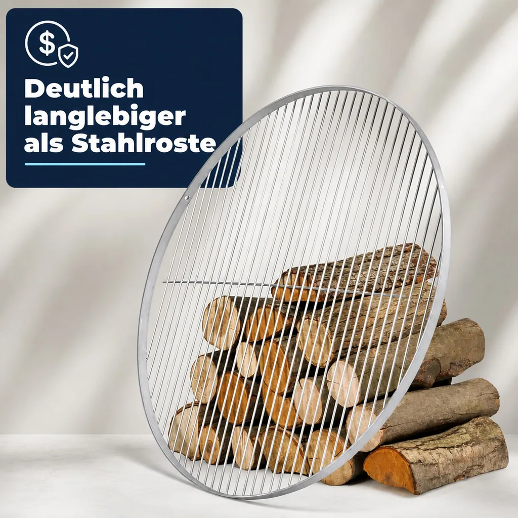 Grillrost Edelstahl 80 cm, Rund, für Grill, Dreibein