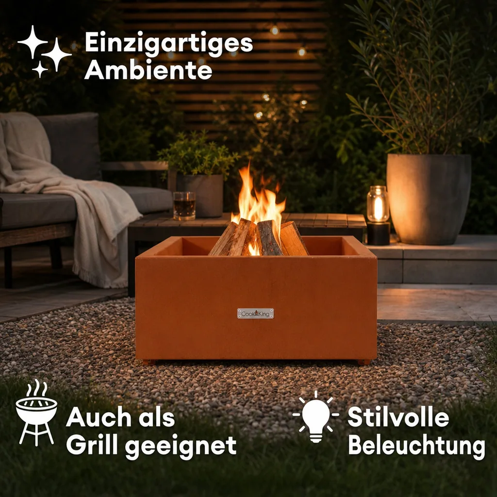 Feuerschale Garten, Feuerstelle Cortenstahl, 70 cm