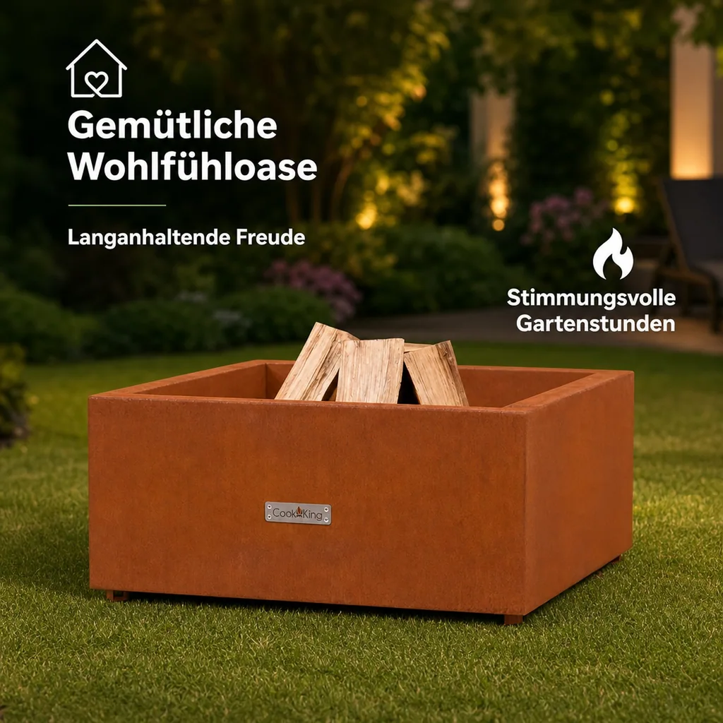 Feuerschale Garten, Feuerstelle Cortenstahl, 70 cm