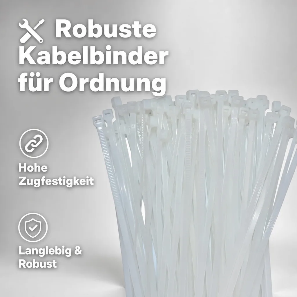 Kabelbinder, 100 Stk 530x7,6mm, natur, weiße Kabelbinder, PA6.6