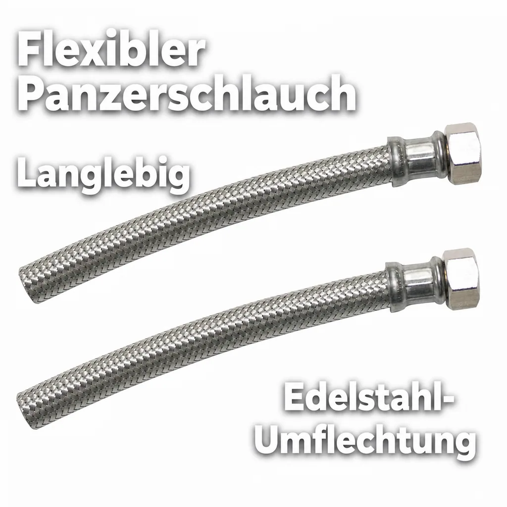Panzerschlauch, Edelstahl, Flexschlauch, 1/2" x 3/4", 300mm, DVGW