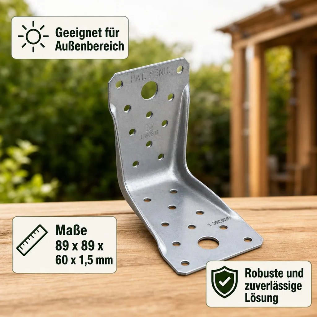 Winkelverbinder mit Rippe, 89x89x60x1,5 mm, Stahl verzinkt, Holzverbinder