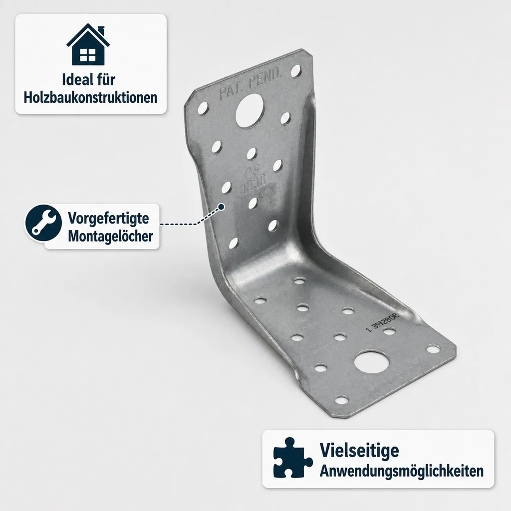 Winkelverbinder mit Rippe, 89x89x60x1,5 mm, Stahl verzinkt, Holzverbinder