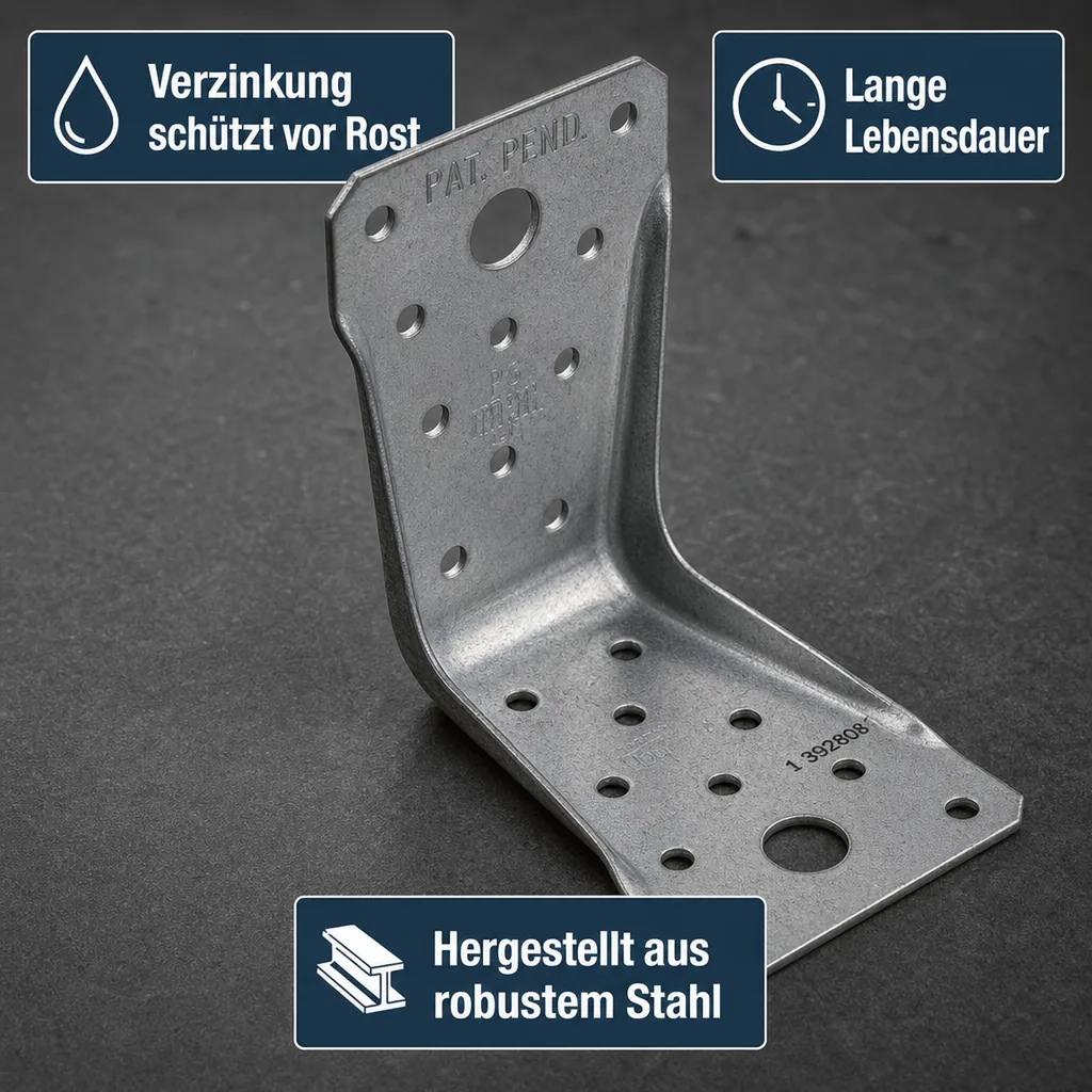 Winkelverbinder mit Rippe, 89x89x60x1,5 mm, Stahl verzinkt, Holzverbinder