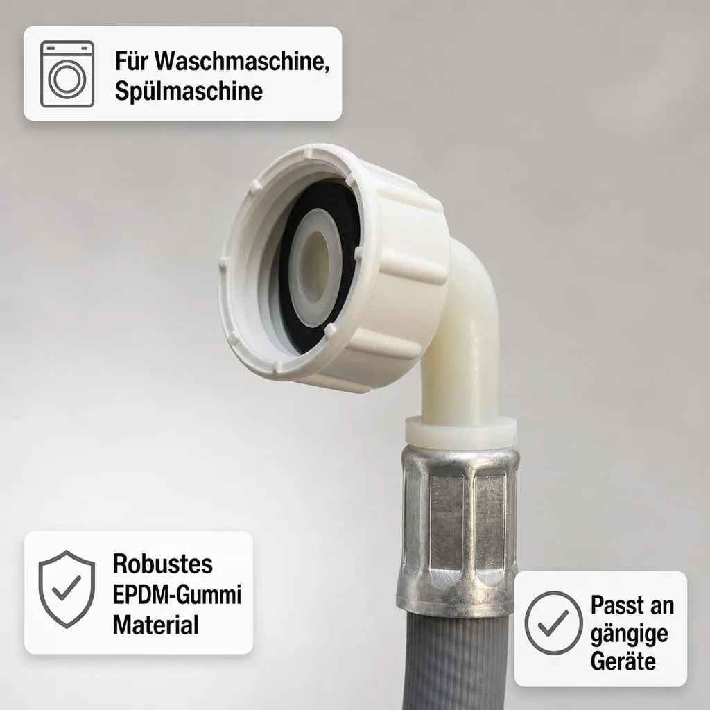 Zulaufschlauch Waschmaschine, Spülmaschine, Winkel 3/4 Zoll IG+IG, 2,50 Meter