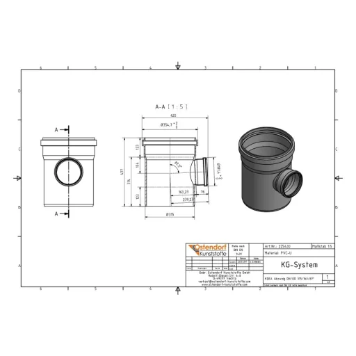 KG Rohr Abzweig DN 315, Abwasserrohr Abzweig, PVC Abzweig