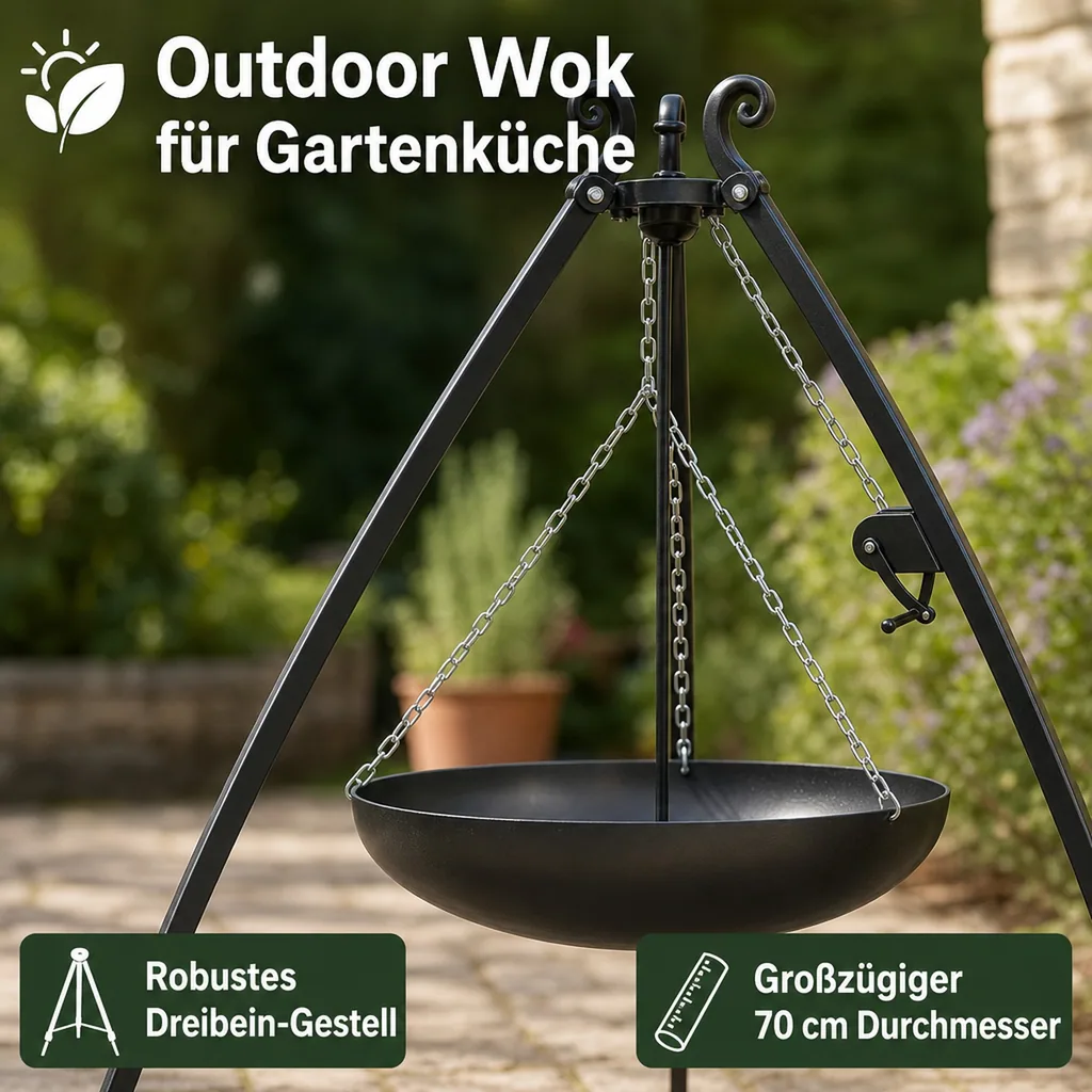 Outdoor Wok, Dreibein Grill, Feuer Wok, 70 cm