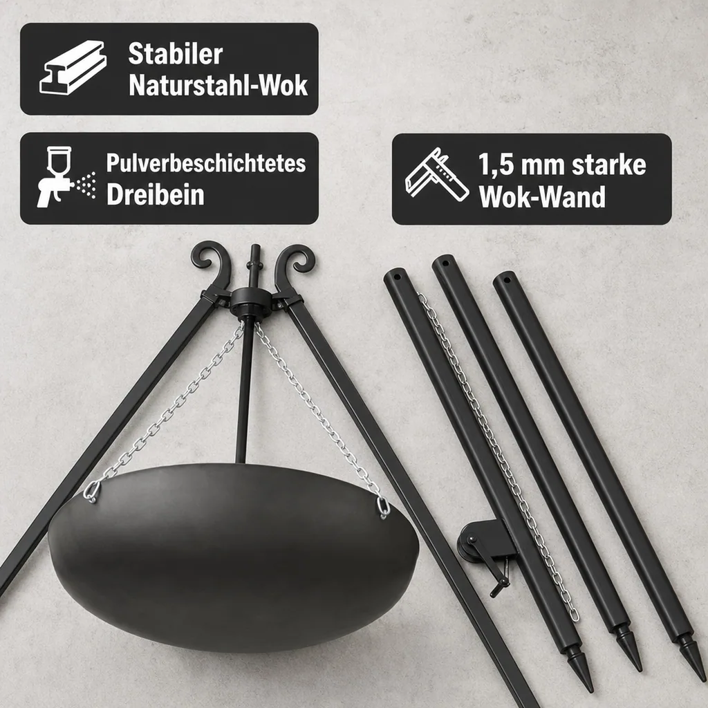 Outdoor Wok, Dreibein Grill, Feuer Wok, 70 cm