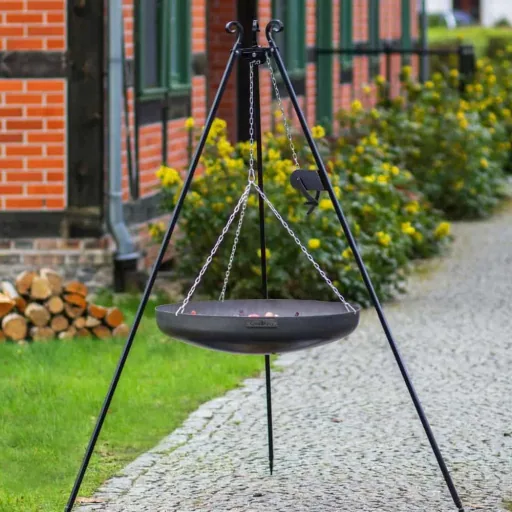 Wok 70 cm, Outdoor Wok, Dreibein mit Kurbel, Grillzubehör