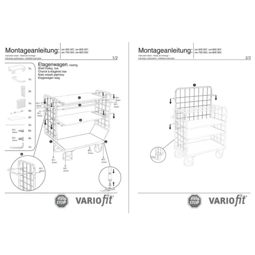 Dreiwandwagen, 3 Böden, 500 kg, EasySTOP