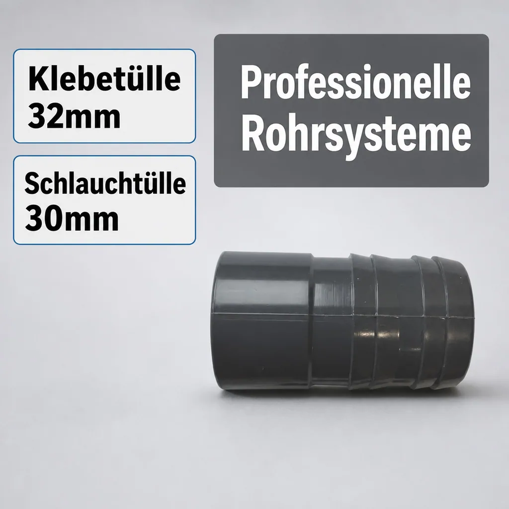 PVC Fittings, Klebetülle 32mm, Schlauchtülle 30mm