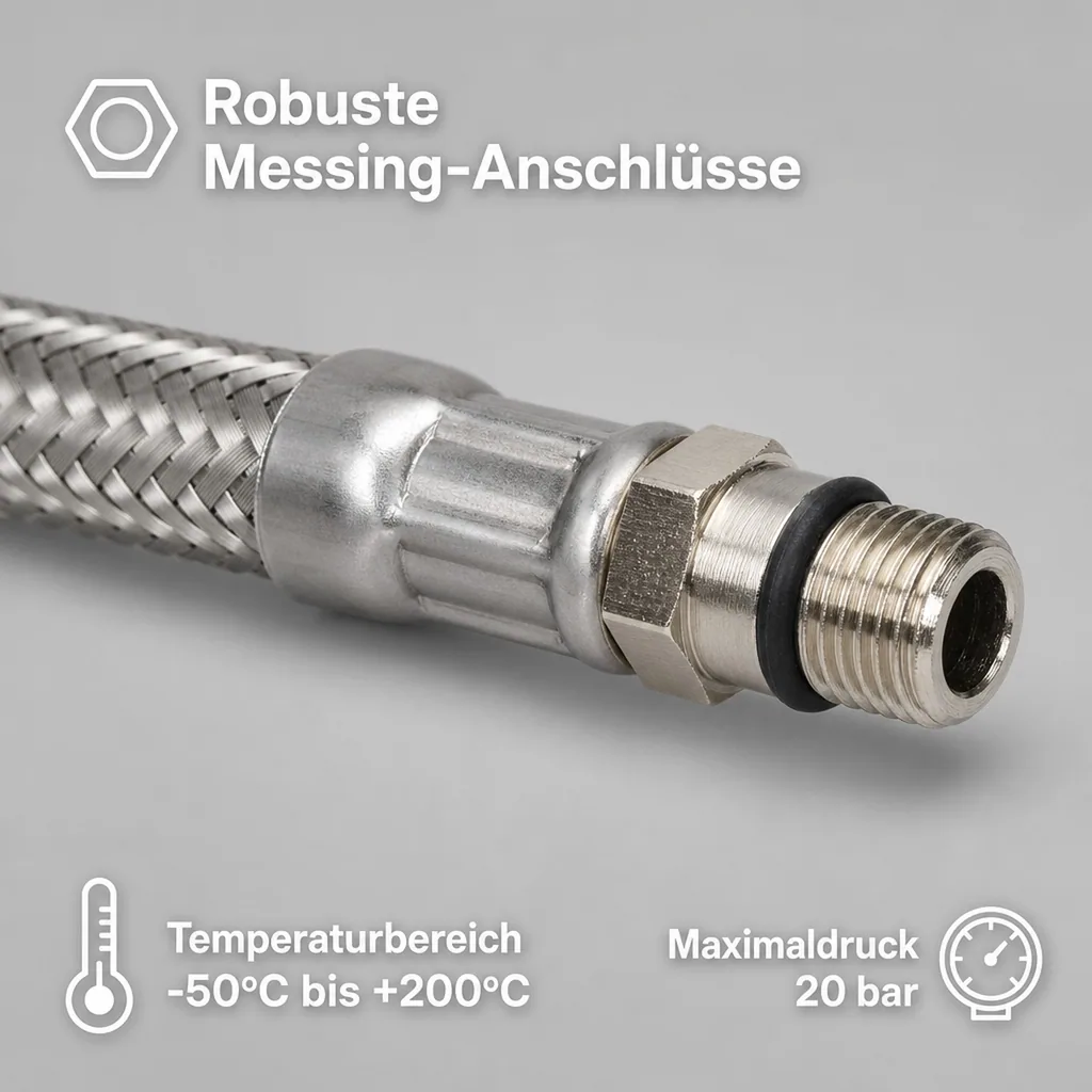 Panzerschlauch, DN8, 300mm, M10, Edelstahl, flexibel, DVGW
